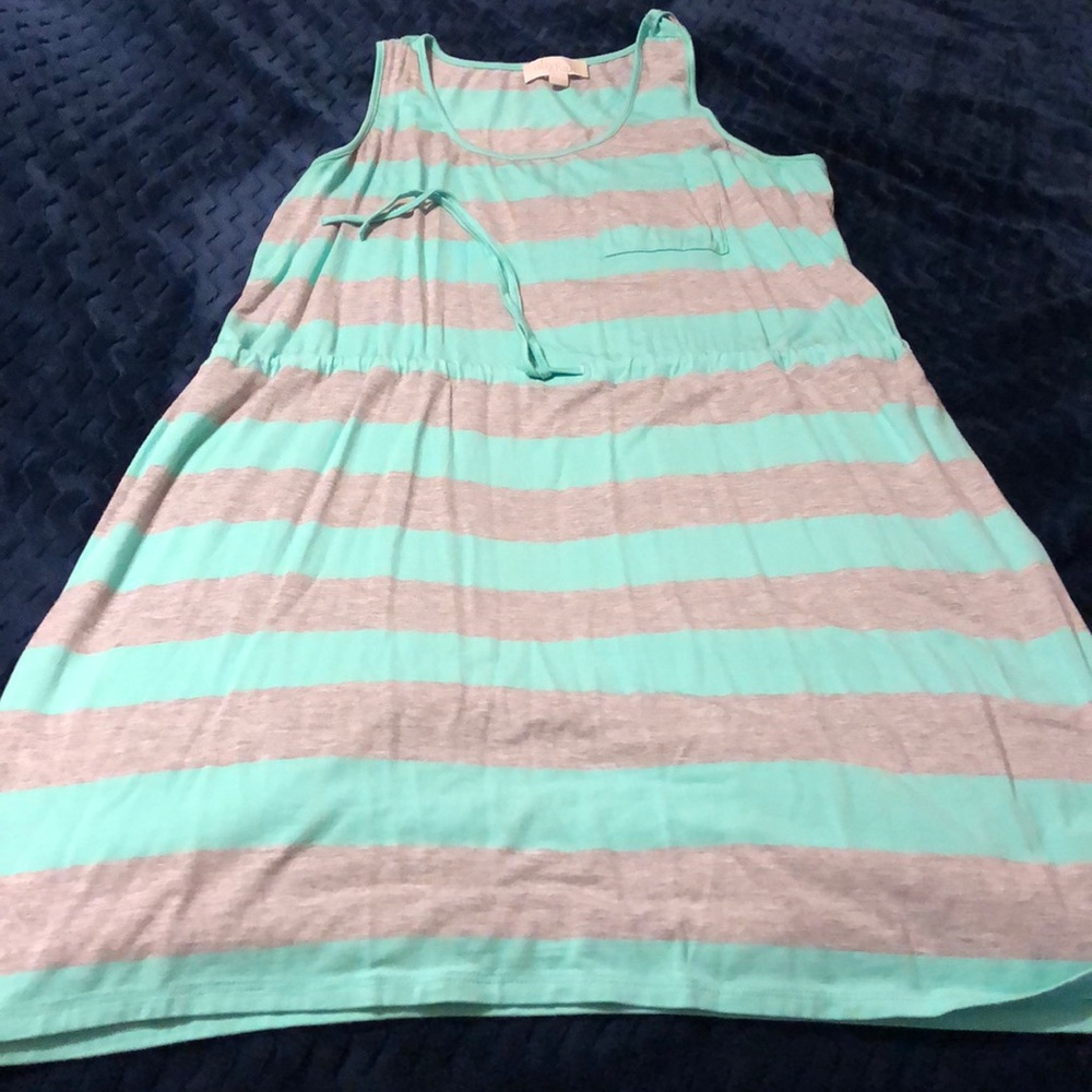 Teal & grey striped dress